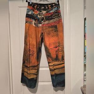 Western printed Multicolor Barrel Jeans Large 8-10